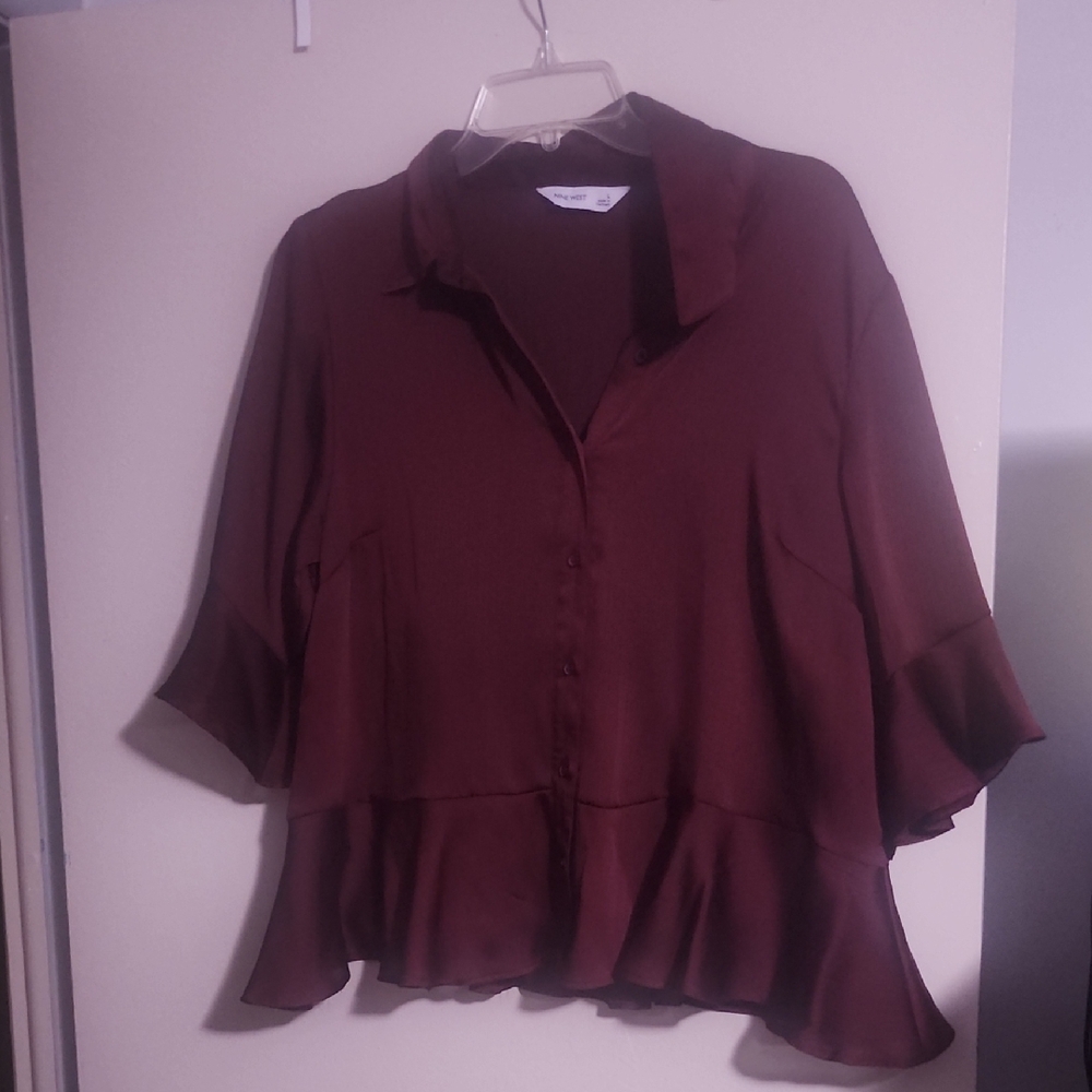 Nine West Brown Ruffled 3/4 Sleeve Blouse